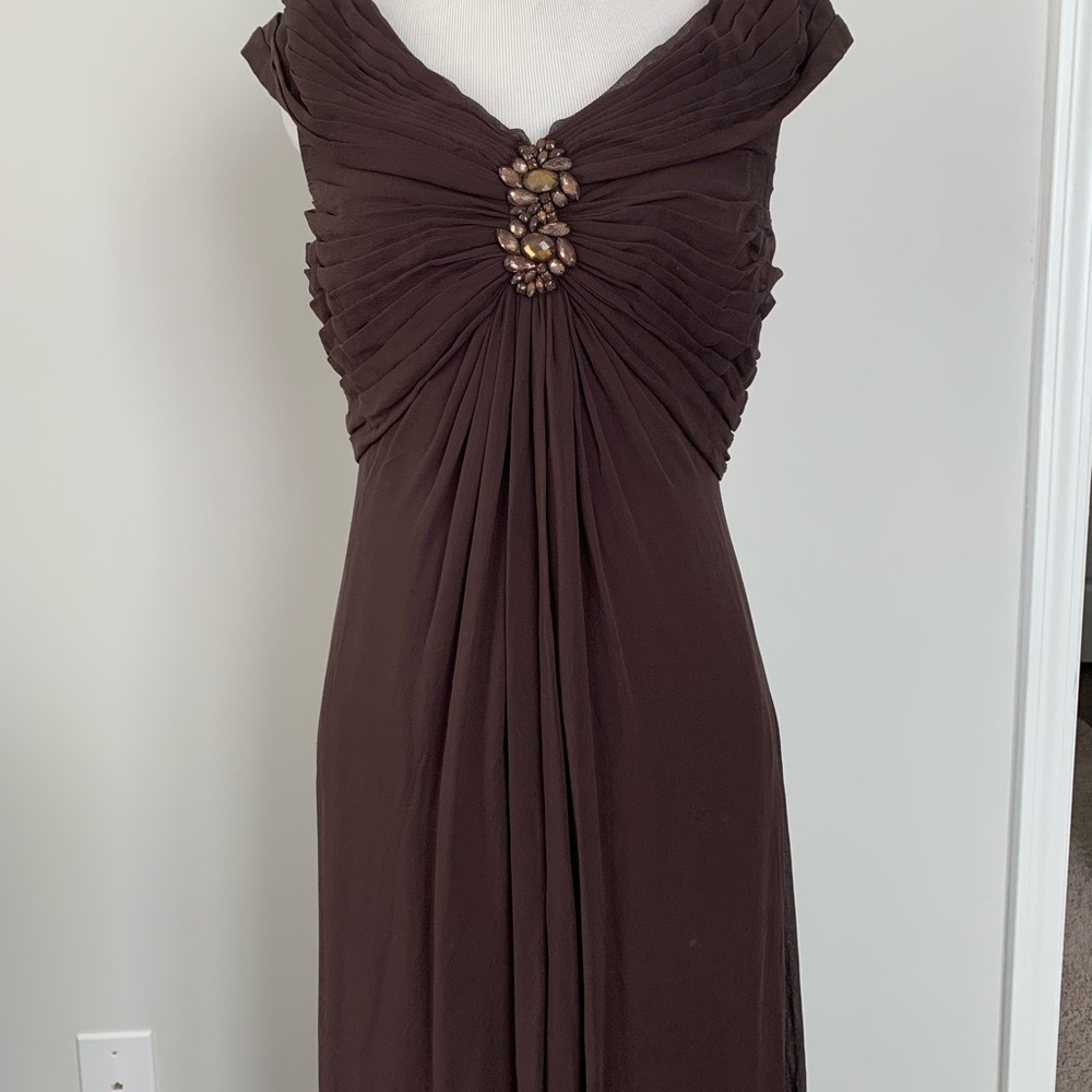 TADASHI SHOJI- long jewel Brown formal dress or wedding-Size-6